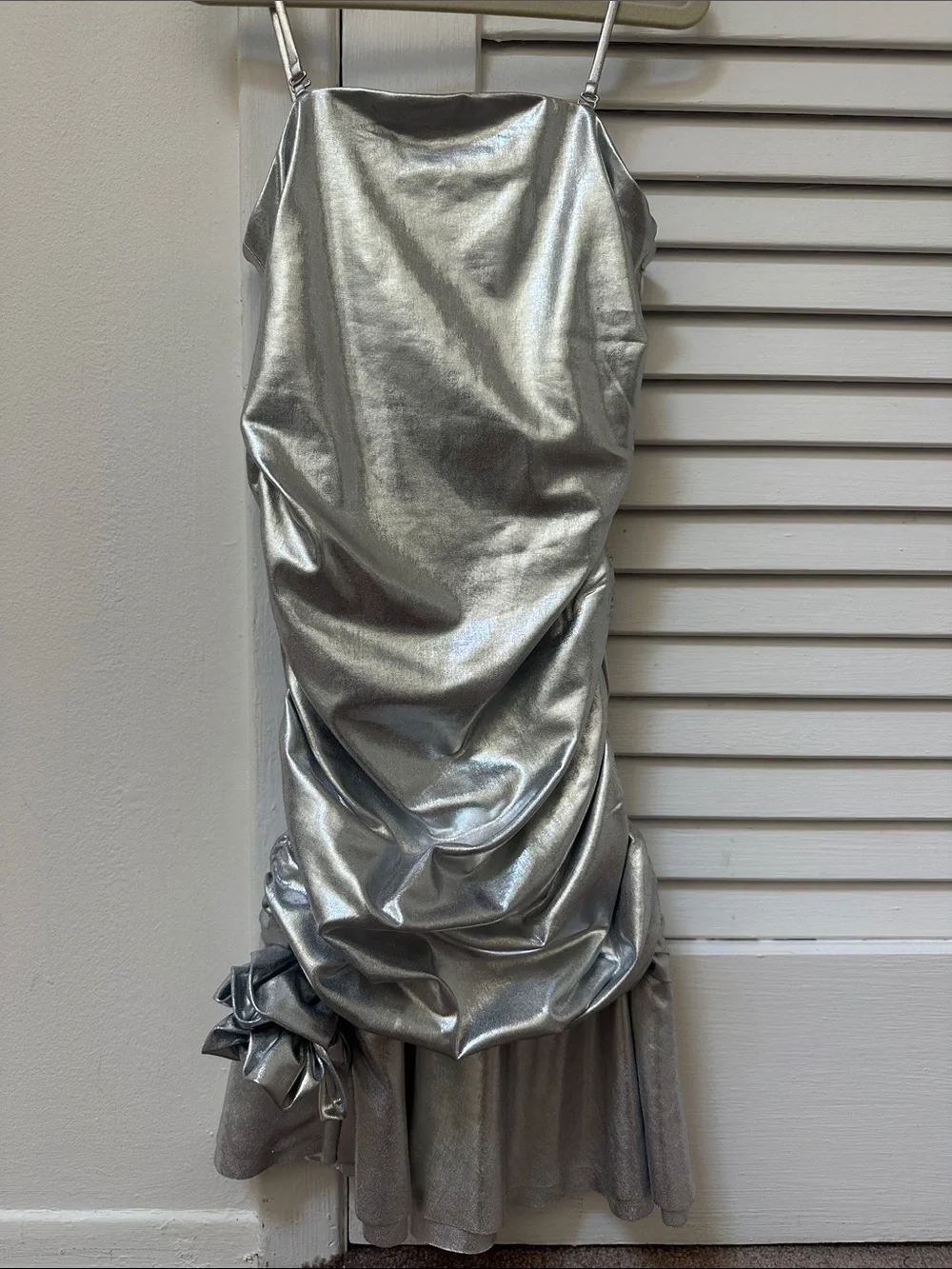 Theme Silver Metallic Ruched Formal Dress for Kids